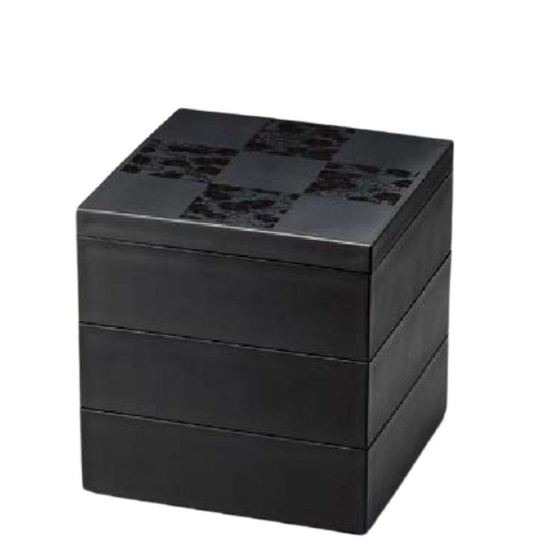 Rakuten - J-kitchens 重箱 日本製 彩雲市松 50三段重 黒 （1組) 15cm おせち用