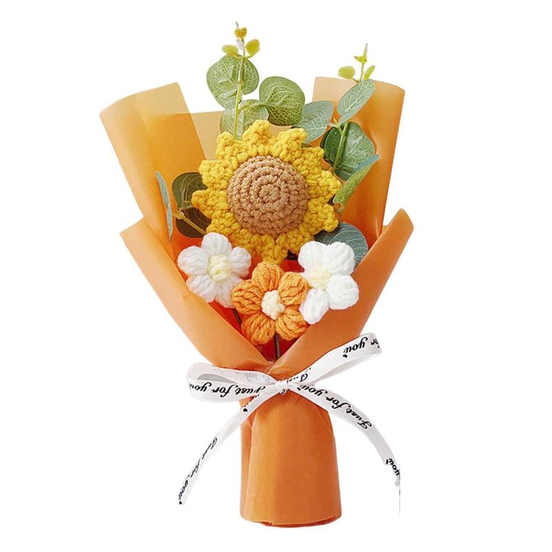 花束 かぎ針編み 手編み チューリップ 手作り 向日葵ブーケ 枯れない花 糸手編みブーケ 毛糸の花束 ニ..