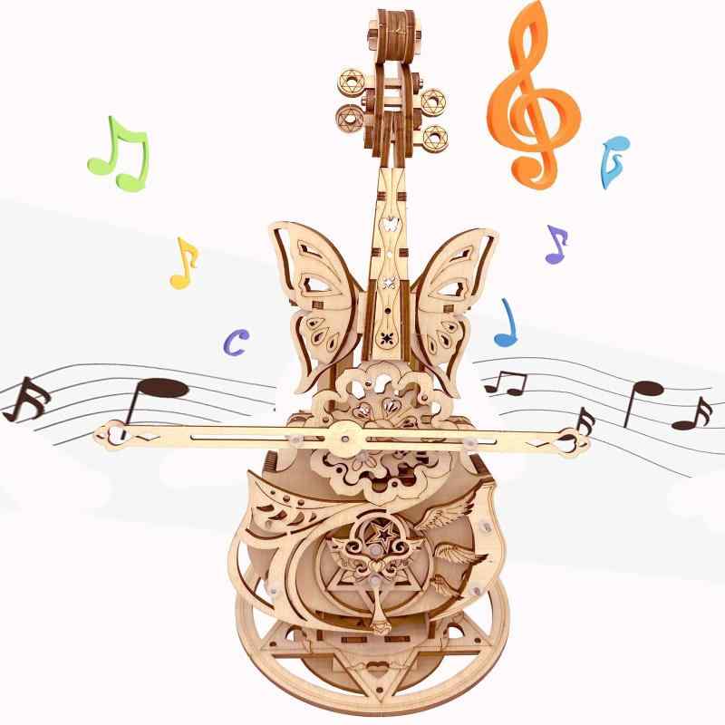 3Dパズル木製モデルキット 大人用 - DIY チェロ オルゴール 機械式ジグソーパズル 組み立て クラフトキ..