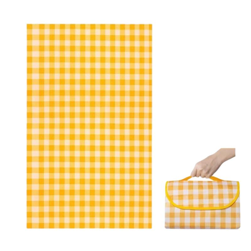 Sunny Glow レジャーシート ピクニック マット 大判 3～6人用 防水 折りたたみ 軽量 コンパクト 持ち運び便利 チェック柄