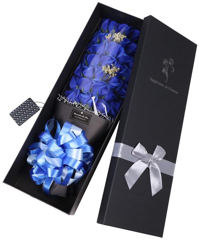 ギフト ソープフラワー バラ の 花束 ブルー ギフトボックス メーカー書 プレゼント ローズ ブーケ 誕生日 石鹸 お祝い インテリア 造花 シャボンフラワー 母の日 ブルーローズ 青薔薇