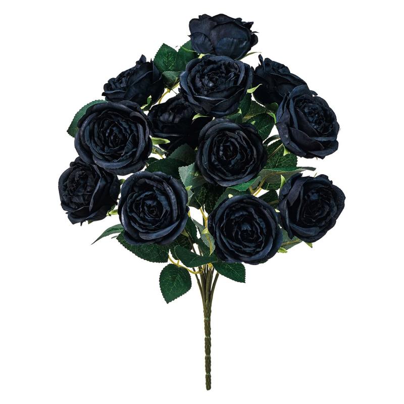 Rakuten - 東京堂(Tokyodo) 造花 ルシアローズブッシュ ブラック 花径7×L37×W25cm 1入 FM001617-020
