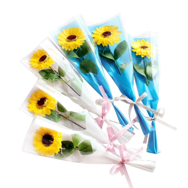 A.Dear ソープフラワー ひまわり 一輪ブーケ6本セット ラッピング2色アソート 夏休み 母の日 卒業 卒園 入学 入園 ウェディング送迎 2次会プレゼント 発表会 パーティー イベント 開店 周年