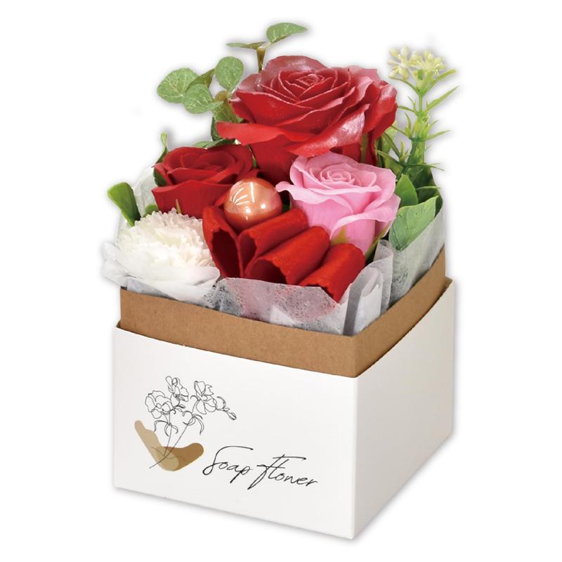 ポピー名古屋 ソープフラワー ボックス ギフト 人気 誕生日 プレゼント 花束 ミニサイズ 枯れない花 香る バラ かわいい装飾 SH-077 レッド