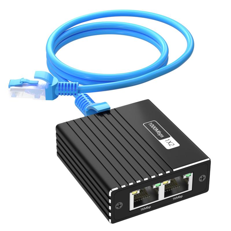 LAN ハブ 1入力2出力 スイッチングハブ ランケーブル付き(1.5m) LAN 分配器 RJ45 Hub 高速1000Mbps 3ポート増設 2台同時使用 有線イーサネットアダプター ネットワークケーブル 分岐 ネットワーク拡