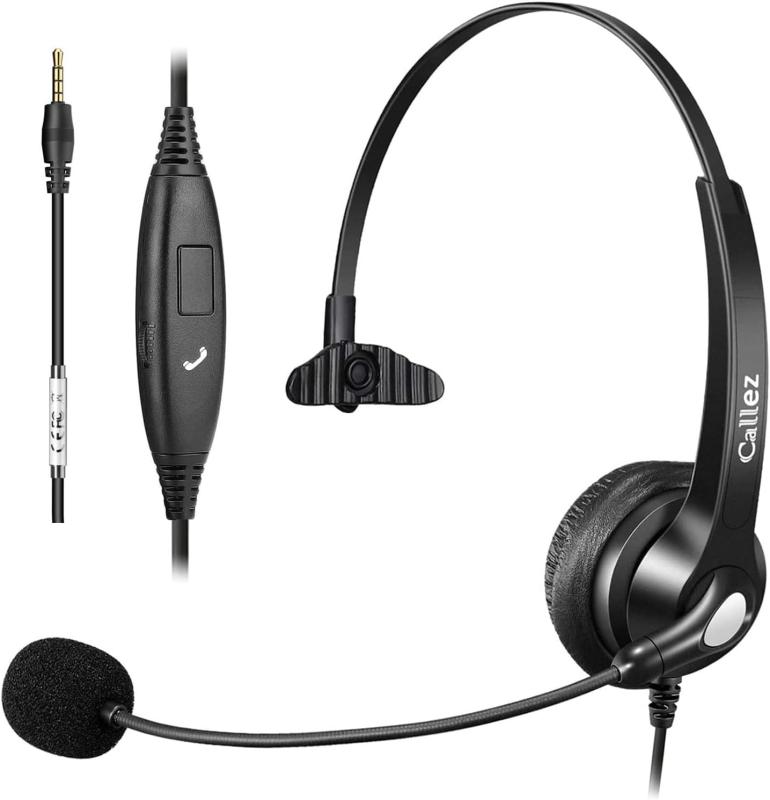 Callez ヘッドセットPC用 3.5mm接続 有線 片耳 ノイズキャンセリングマイク付き携帯電話用ヘッドホン マイク左右兼用 着信応答/終話 音量調節 iPhone、Android、iPad、Windowsに対応 Skype、業務用、在