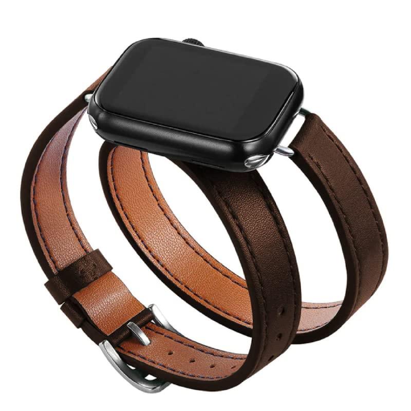 Tryself コンパチブル Applewatch バンド ダブルループ ダブルストラップ 革 ベルト アップルウォッチ Series 8 7 6 5 4 3 se 38 40 41 42 44 45 mm レザー 二重まき型