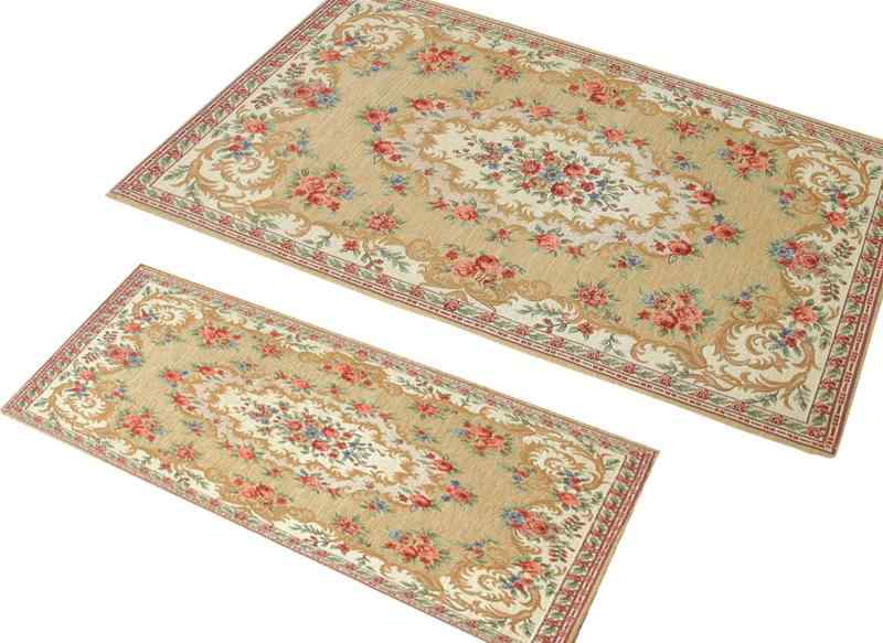 乐天商城 - 洗えるゴブラン織シェニールマット ボルドー 2枚組 70×120cm&30×75cm ベージュ