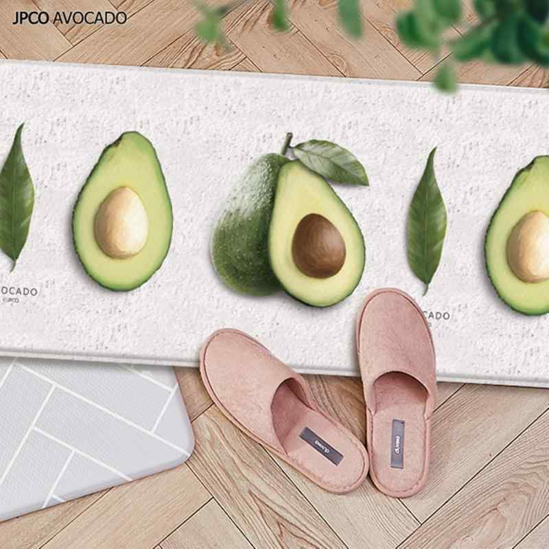 アボカド&amp;ヘリンボーン両面キッチンフロアマット - 抗疲労/ノンスリップ/キッチン装飾/汚れ防止/18..