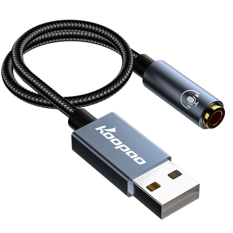 KOOPAO USB-3.5mm オーディオアダプター、2in1外部サウンドカード、AUX-USBアダプター、CTIA OMTP ヘッドフォン TRRS、PC Windows 10 PS4 ノートパソコン Mac用、24bit 96Khz対応