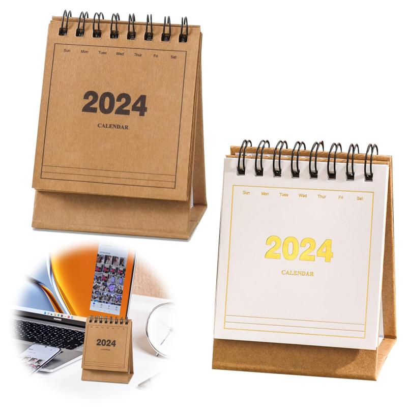 PAVIKE 2024卓上カレンダー 2024カレンダー ギフト シンプル 無地 会社用 2冊入り ミニカレンダー 2023年7月始まり 家庭用 デスクトップカレンダー 新年 誕生日 クリスマス