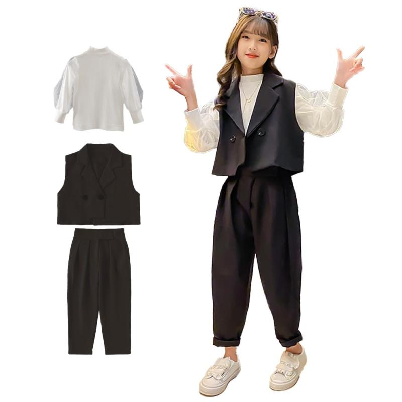 Rakuten - [COCOMIYA] 卒業式 入学式 スーツ 女の子 子供 パンツスーツ 大きいサイズ ゆったり 小学生 ジュニア 子供服 セットアップ フォーマル スーツ ベスト パンツ 発表会 結婚式 ブラック 黒 140 150 160