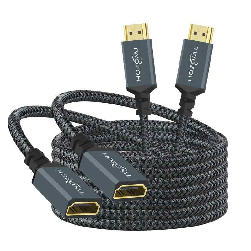 Rakuten - Twozoh HDMI延長ケーブル 1.5M 2本入り 4K HDMIエクステンダー オス-メスコード ナイロン編組HDMI 2.0ケーブルアダプター 4K@60Hz 3D HDR対応