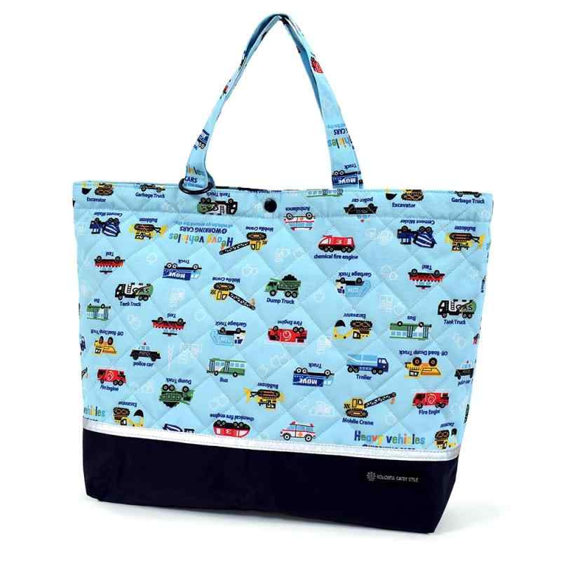 COLORFUL CANDY STYLE マチ付きキルティングレッスンバッグ(ループ付き) リフレクター付き 撥水タイプ アクセル全開はたらく車(ライトブルー) はっ水 軽量 汚れにくい シワ防止 男の子 NM280800-NVL25