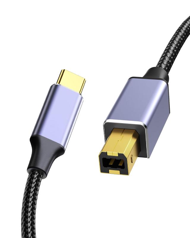 USB B to C プリンター接続ケーブル、USB Type-C to Type-B 変換ケーブル、金メッキコネクタとフェライトコア付き、高耐久性、オーディオDAC、ミキサー、MIDIキーボード、デジタルピアノ、DJコント