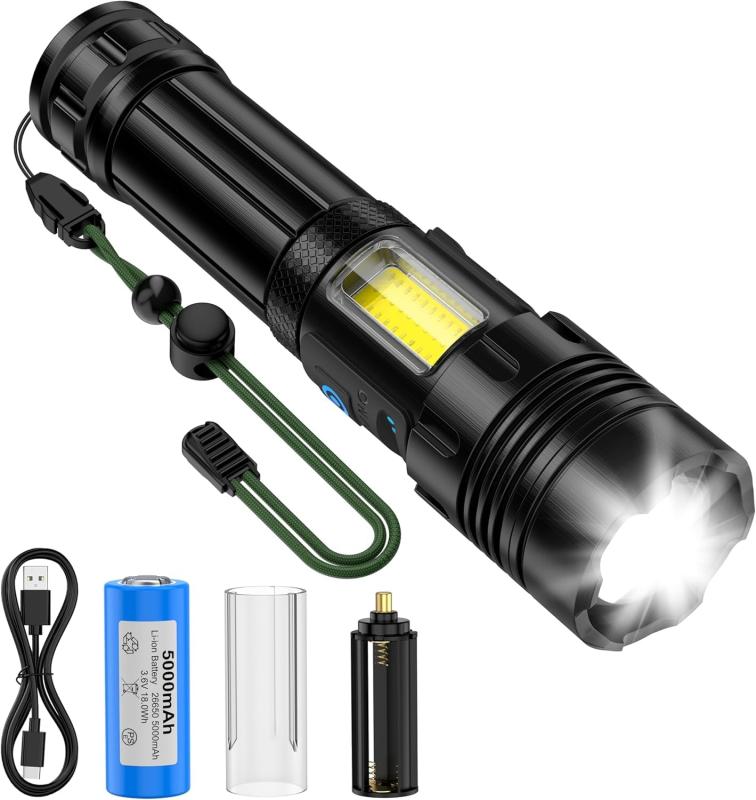 懐中電灯 強力 9100lm【XHP160LED 高輝度モデル】Type-C 懐中電灯 充電式 【7照明モード&amp;メイン3+COB4】 強力 軍用 最強 ハンディライト 26650/18650/単4電池適用 led IPX6 防水 ア...