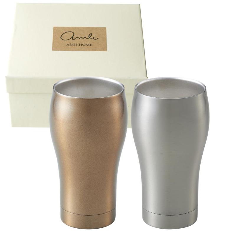 Dolce duo タンブラー コップ 2個セット ペア 保温 保冷 ステンレス ビアカップ 真空断熱 350ml 誕生日 ギフトセット (箱入り)