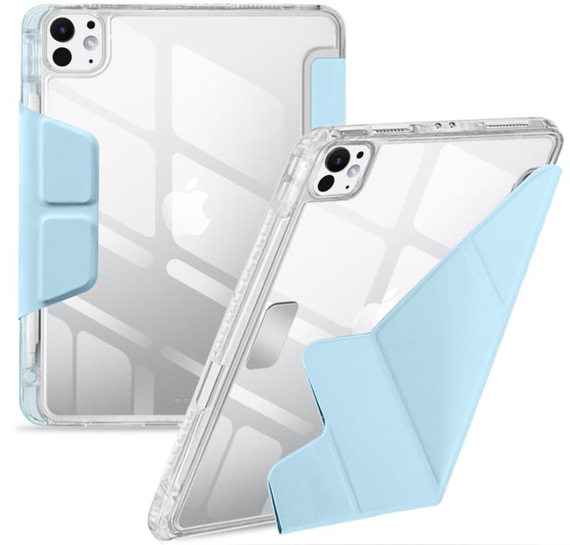 iPad ケース オートスリープ/ウェイク機能対応 ペン収納 耐衝撃 透明 三つ折り Y式折 スタンド iPad タブレットカバー【対応機種】iPad専用です。対応モデル番号：A3354 / A3355 / A3356 / A2696 / A2757 / A2777。注意: ご注文の際に、お手元機種の背面にあるモデル番号を確認をお願い致します。【縦と横にスタンド】横置きと縦置き両方を叶えるスタンド機能は使いやすくて便利です。三角形の抜群安定感により倒れなく使えます。折り紙のようにおることで角度は4つ選択でき、ネットサーフィンに動画鑑賞、勉強等の作業向けとスムーズに素早く切り替えられる。【Apple Pencil収納】便利なペンホルダーが付き、ペンシル紛失せずご安心利用頂けます。収納や持ち運びに便利です、いつでもどこでもiPadを快適に使えます。(ご注意：当該商品はケースだけで、iPad本体やApple Pencilなどがついていません。)【オートスリープ/ウェイク機能】カバーの開け閉めに応じて、瞬時にデバイスの起動とスリープが切り替わります。バッテリーの消耗を最小限に抑えることが可能です。【オートスリープ機能搭載】マグネット内蔵でフタを閉じるとオートオフ、フタを開けるとオートオン機能が付いているのでいちいち電源ボタンを押さなくてもよいので快適に使えます。バッテリーの消耗を最小限に抑えることが可能です。