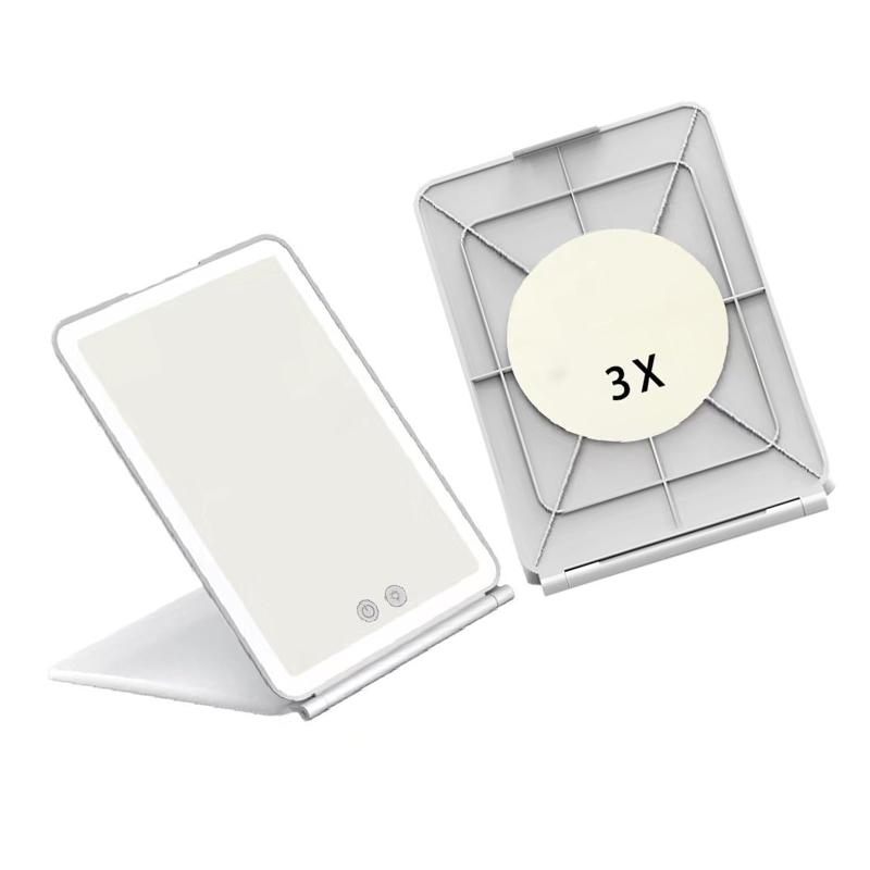卓上鏡 化粧3光色切替 女優ミラー 手鏡 ledメイク 折りたたみ 拡大鏡 3倍 卓上ミラー タッチ式 無段階..