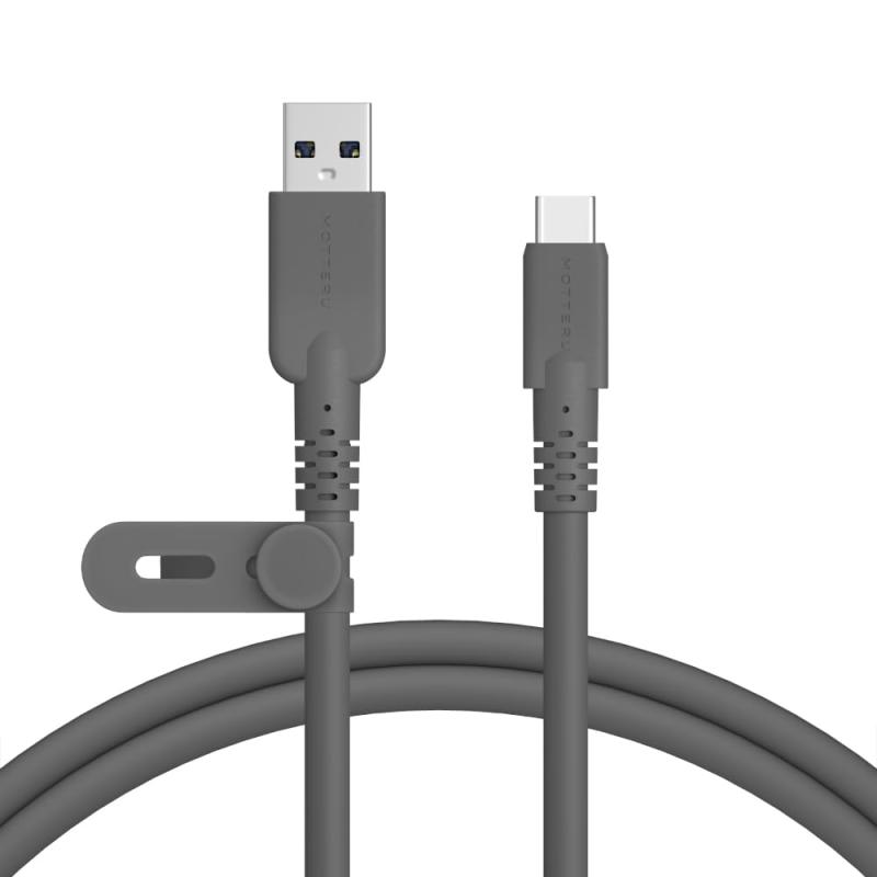 MOTTERU (モッテル) 5Gbps/10Gbps シリコンケーブル USB-A to USB-C iPhone16 15 Android各種 しなやか 絡まない USB3.2 Gen2 Gen1 高速データ転送 ケーブルバンド付 1m 2m スモー