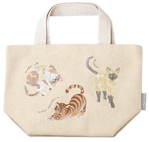 [§y∞YAGISEI] 刺繍ミニトートバッグ ねこまみれ オフホワイト 27.5×18.5×10.5 IT003-16