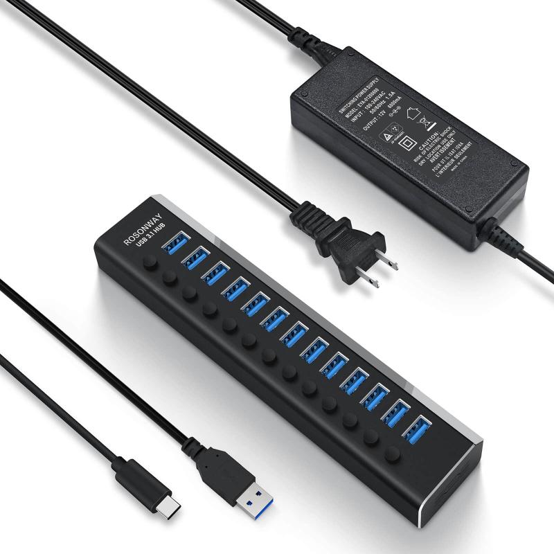 ROSONWAY USB ハブ 3.1 Gen2 10Gbps 13ポートアルミ製 72W