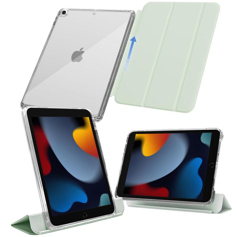 MS factory iPad ケース スライド式 取り外し可能 軽量 耐衝撃 カバー 縦置き/横置きスタンド ソフトフレーム 背面透明 全5色