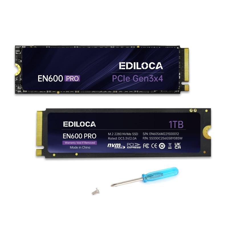 Ediloca EN600 PRO SSD 1TB PCle 3.0x4 NVMe M.2 2280 最大読込: 3200MB/s 最大書込：2000MB/s 内蔵SSD SLC キャッシュ 3D NAND TLC グラフェン冷却ステッカー ノートパソコ