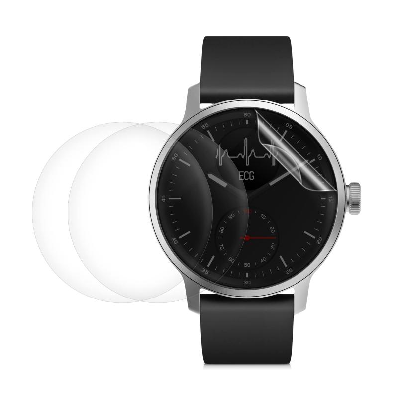 kwmobile 3x Withings Scanwatch 42mm対応 保護フィルム - 画面保護 保護シール スマートウォッチ 指紋防止 簡単装着 - 傷防止 薄型 透明