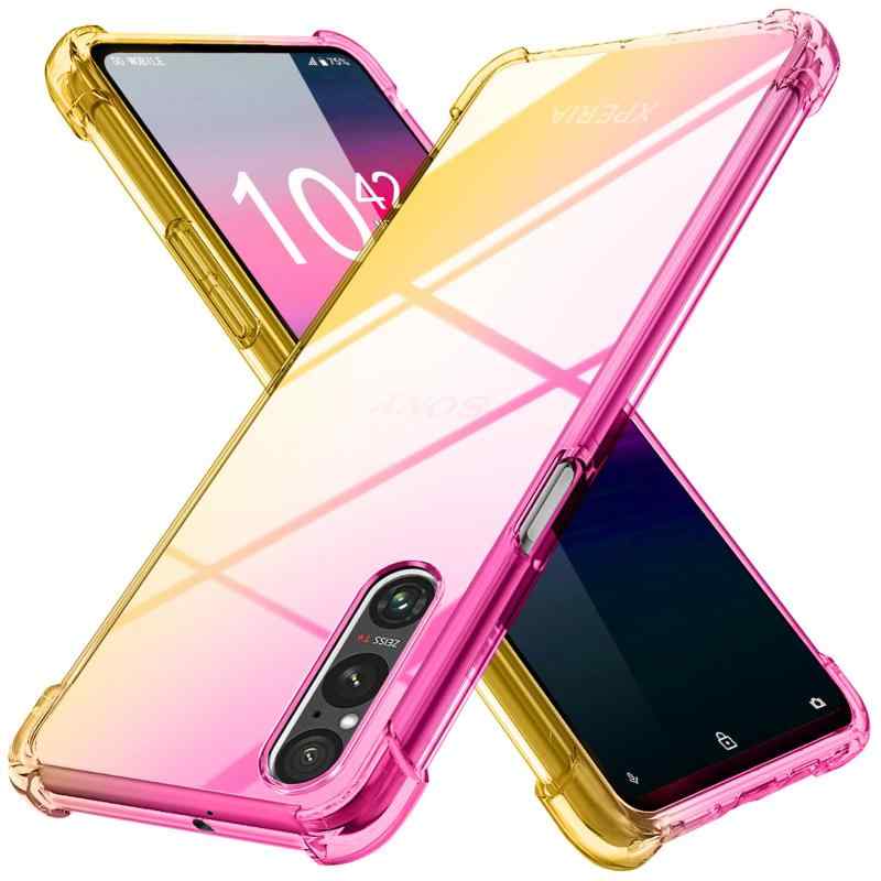 Xperia 1 V 用 ケース クリア 薄型 グラデーション色 ケース SO-51D/SOG10 用 軽量 tpu 耐衝撃 スマホケース 透明 米軍MIL規格取得 おしゃれ 黄変防止防塵一体型 人気 エクスペリア 1 V 用 携帯カバー M