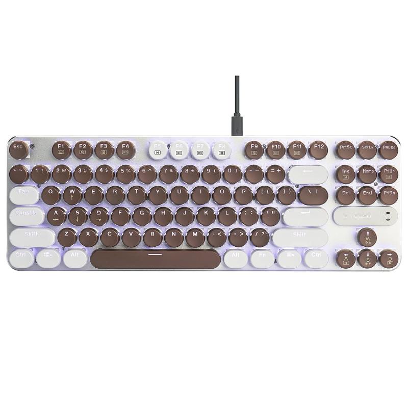 E元素e-yoosoゲーミングキーボード有線87キー英文配列USBコンパクトメカニカルキーボード20mm超薄丸キーキャップダブルパッチワークカラー10種類LEDバックライト呼吸モード衝突防止防水高耐