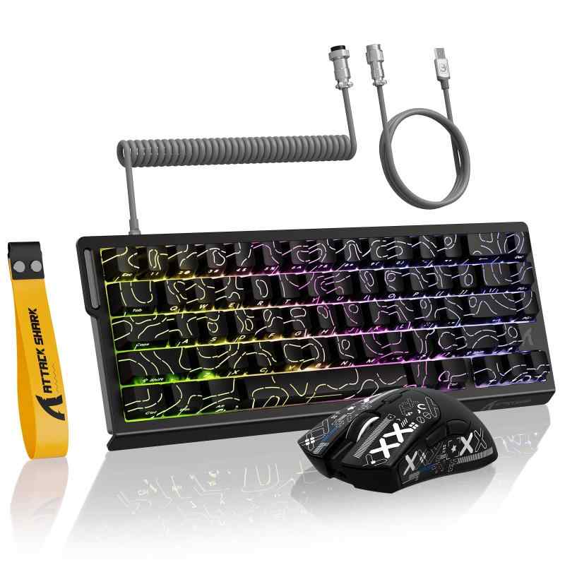 MAMBASNAKE X ATTACK SHARK【 X68HE & R1】ラピッドトリガー キーボード 有線8KHZ ゲーミング キーボード 調整可能なアクチュエーション搭載 RT0.01mm TKL コンパクト66キー PBTキーキャップ R