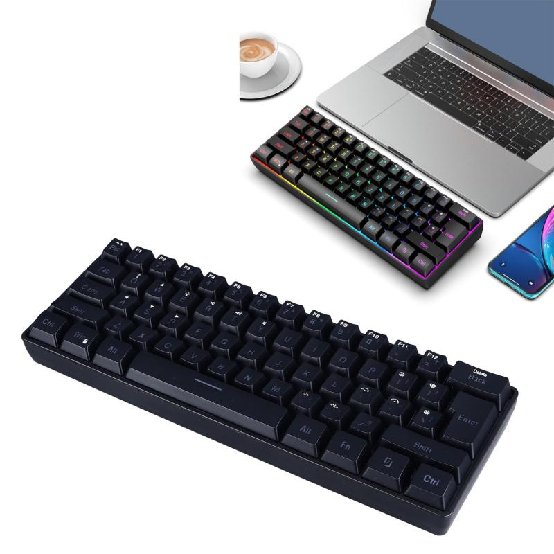 ゲーミングキーボード、2.4G / Bluetooth/有線 60% メカニカルゲーミングキーボード、RGB バックライト付き 61 キーメンブレンキーボード、自宅寮オフィス用