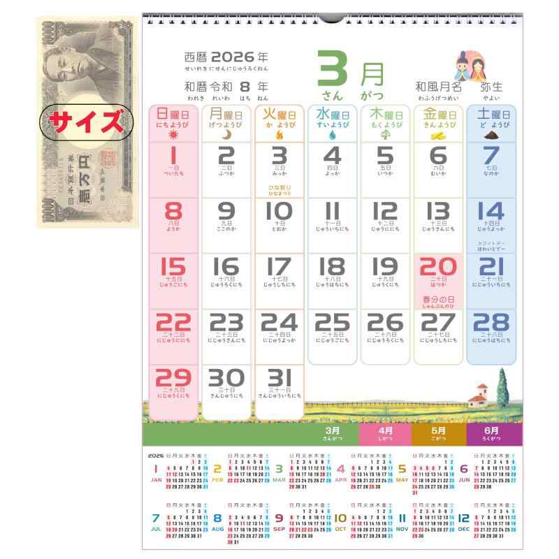 Supracing シュプレーシング ふりがなこどもカレンダー 壁掛カレンダー 1年分ひと目 実用性アップ 梱包サイズ縦32cm横29cm 使用サイズ縦40.5cm横29cm