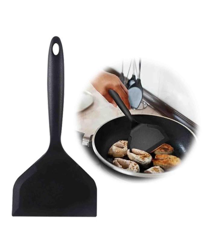 乐天商城 - シリコンスパチュラターナー 卵焼きスパチュラ フライ返し 多目的 耐熱 調理器具 クッキングツー 玉子焼き 卵焼きパンケーキ/サンドイッチ/ステーキ/魚用 25.5×12cm (ブラック)