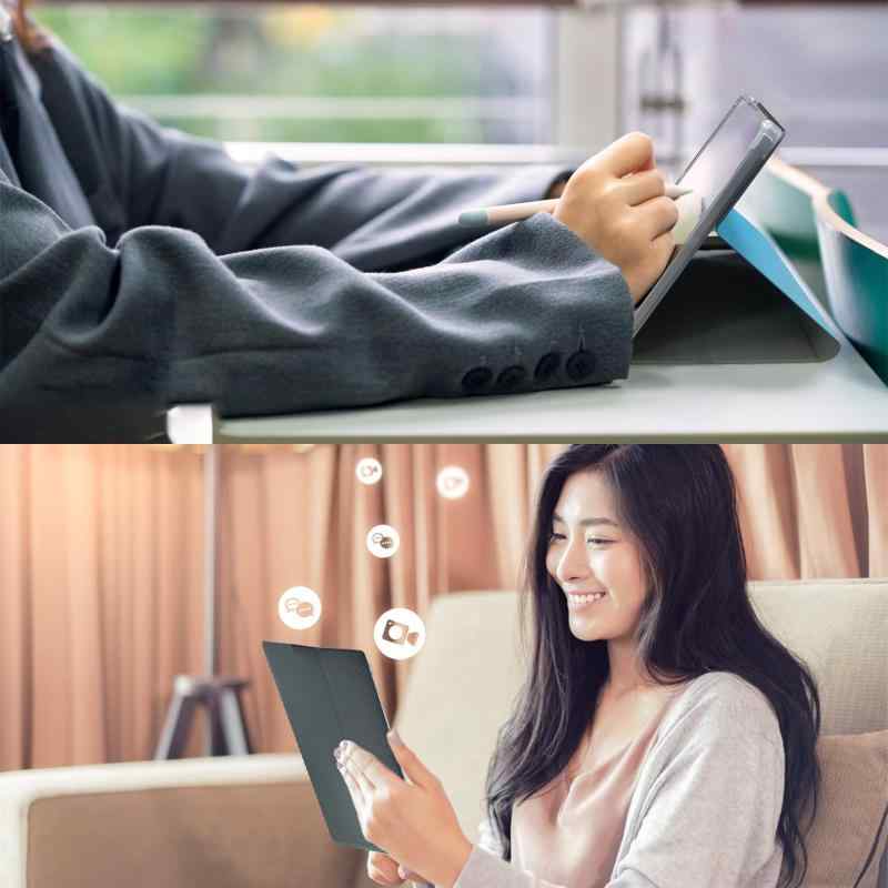 ciel-soraの【専用モデル】Android15 8.7インチタブレット対応 軽量薄型 耐衝撃ケース スタンド機能付き 収納可能 (グレー/ブルー)｜アングル3