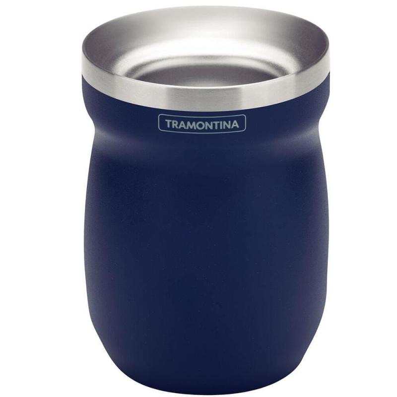 トラモンティーナ マテ茶器 (マテカップ) イレックス 青 ステンレス製 マテ茶 専用カップ 金属 BPAフリー ダブルウォール 熱くならない二層構造 cuia chimarrao 61647/220 TRAMONTINA