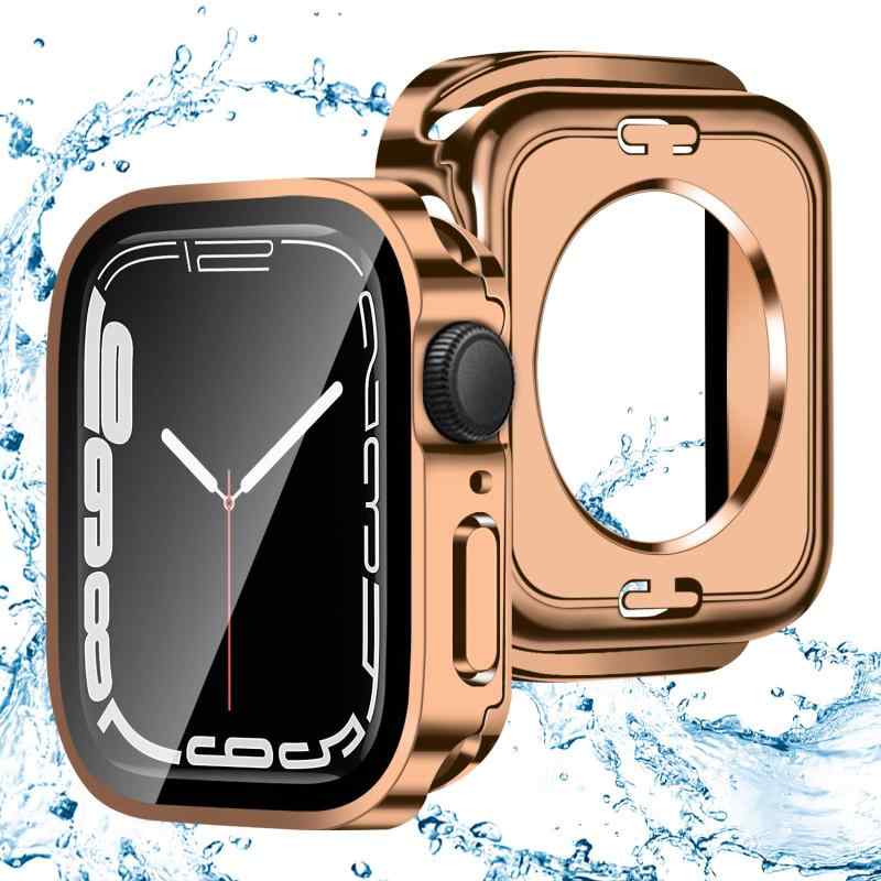 FAZHAN 対応 Apple Watch ケース 44mm Series SE3/SE2/SE/6/5/4 3D直角エッジデザイン メッキ加工 アップルウォッチ カバー ガラスフィルム 2 in 1 前後の保護 Apple Watch カバー アップル