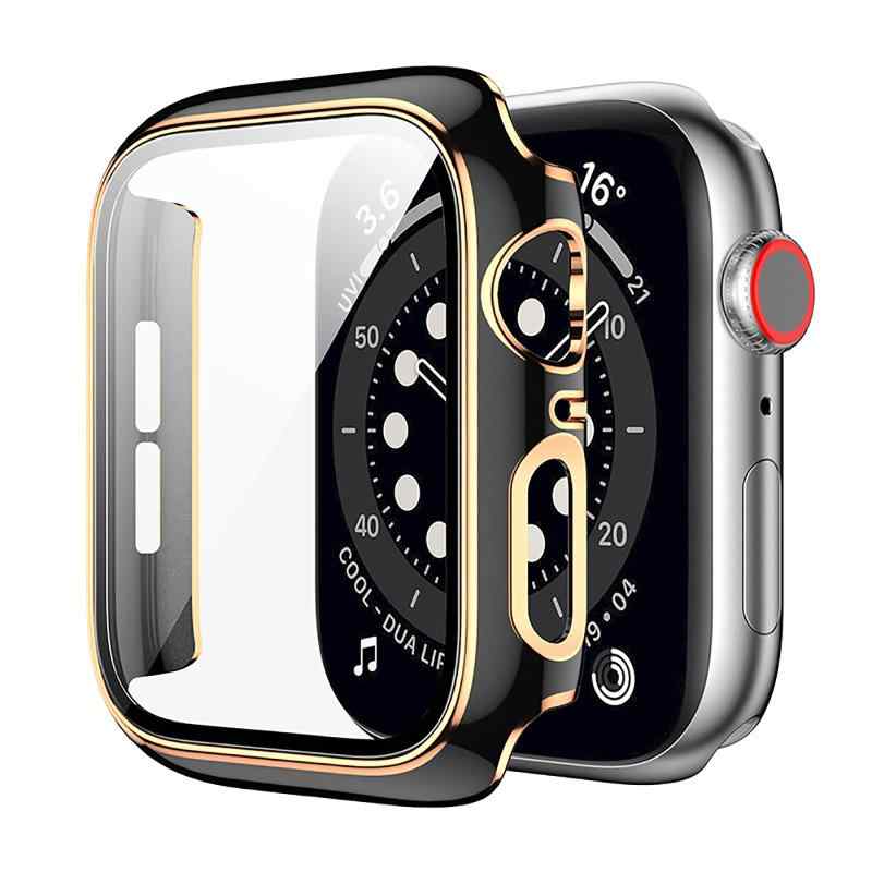 乐天商城 - ALLVD 対応 Watch 7 用 ケース 保護 アップルウォッチ 7 45mm カバー ガラスフィルム 全面保護 PC素材 耐衝撃 装着簡単 一体型 (41mm, ブラック+ローズゴールド)