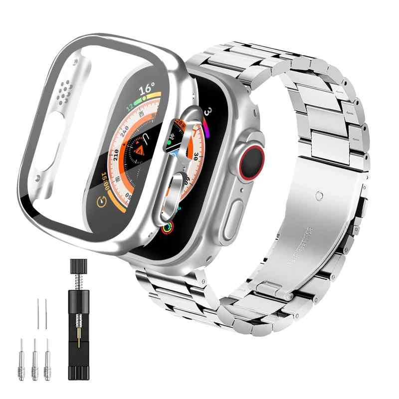 FAZHAN コンパチブル Apple Watch バンド ステンレス アップグレードバージョン 49/46/45/44/41/40mm アップルウォッチ バンド 金属ベルト 防水ケース付き 3D直角メッキ エッジデザイン Apple Watch Ser