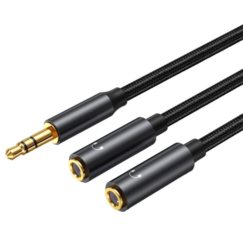 Rakuten - PWENMEI 2分配ケーブル 3.5mm オーディオ分配ケーブル (4極メスx2-4極オス) ステレオミニプラグ ヘッドホン延長ケーブル イヤホン分配 金メッキ 高耐久 イヤホン分配器 ヘッドホン 延長 35cm(ブラ
