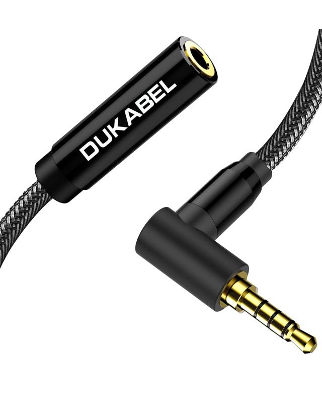 Rakuten - DuKabel 1.2M 3.5mm l字 イヤホン 延長ケーブル 3.5mm イヤホン 延長コード4極 L字型プラグ クリスタルナイロン編組 ステレオミニプラグ オーディオケーブル スピーカー/車/Androidスマホ/パソコン/