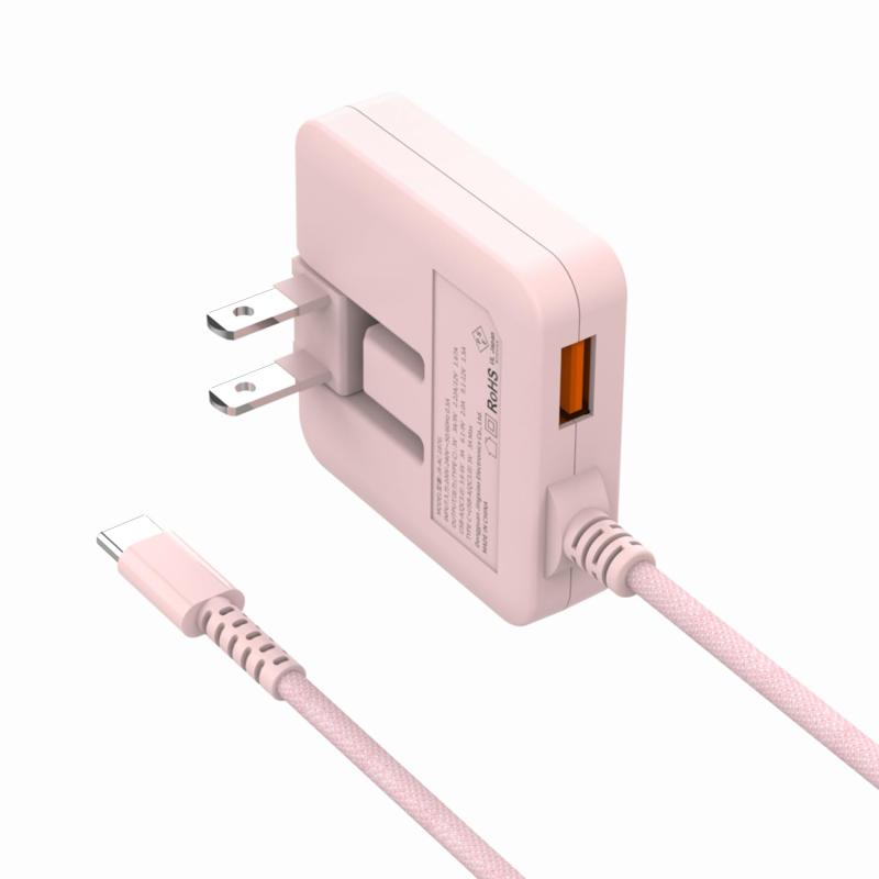 USB充電器 Type-C PD 20W 急速充電器 USB-Cケーブル一体型(超薄型/編みケーブル&amp;QC3.0 USB-Aポート/折畳みプラグ/PSE認証済) タイプc ACアダプター コンセント 軽量 スマホ充電器 iPhone15適用/An