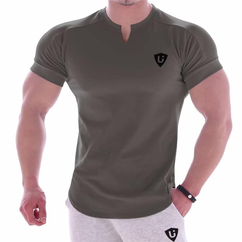 Rakuten - [LVFU] ジムtシャツ メンズ ストレッチ トレーニングウェア Tシャツ Vネック 半袖 スポーツシャツ アーク裾 筋トレ フィットネス BF-124