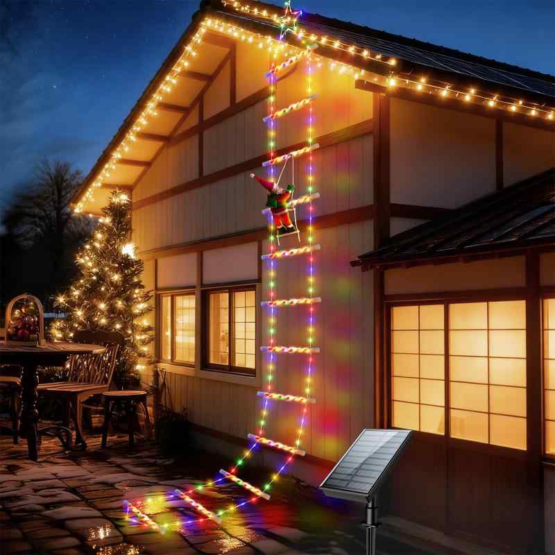 Letmy クリスマス 飾り 屋外 ソーラーライト 防水IP65 はしごライト サンタ同梱 ソーラー充電/USB充電 十種類照明モード 1500mAh大容量バッテリー LED イルミネーションライト 屋外 ソーラー イル