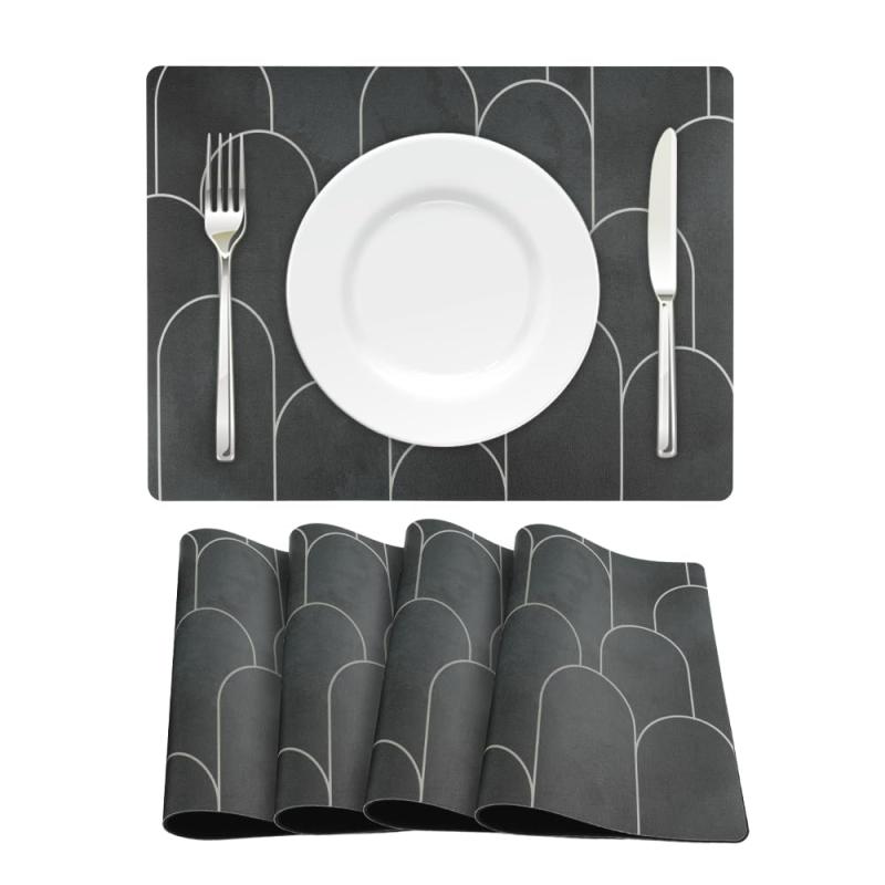 VKING 4枚セット ランチョンマット 食事マット - おしゃれ 北欧風 ランチマット 高質PU ゴム 二層生地 ..