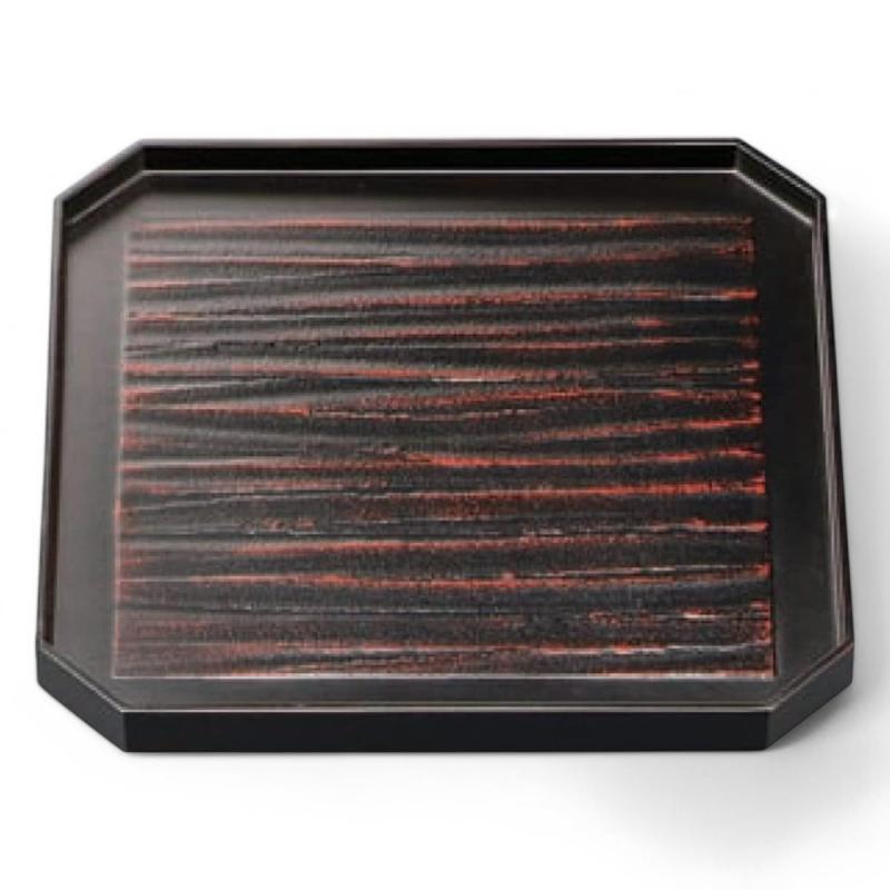 J-kitchens ランチョンマット 盆 日本製 和モダン 盆 トレー 木製 9寸角隅切 曙筋目