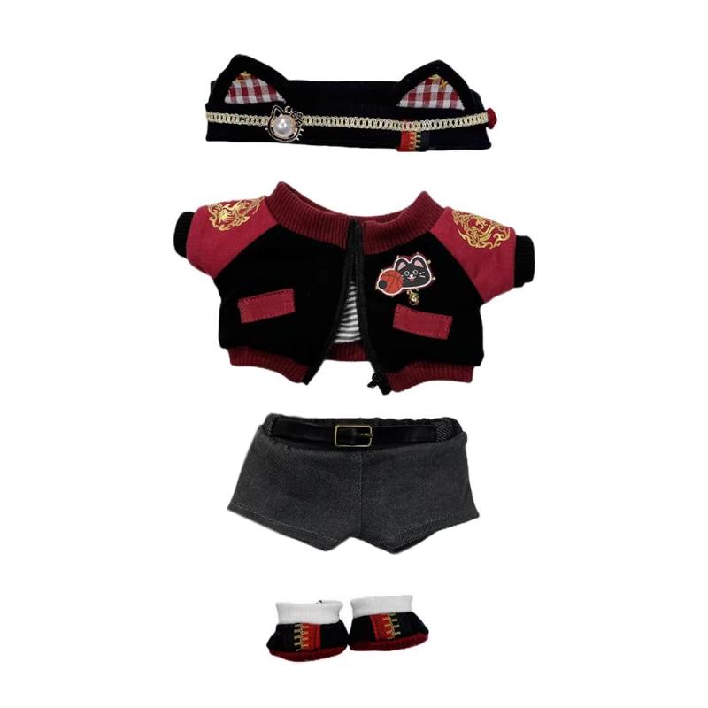 niannyyhouse 20cm ぬいぐるみ 服 赤い炎セット ヘッドウェア コート 半ズボン 靴 綿人形 服 着せ替え アクセサリー