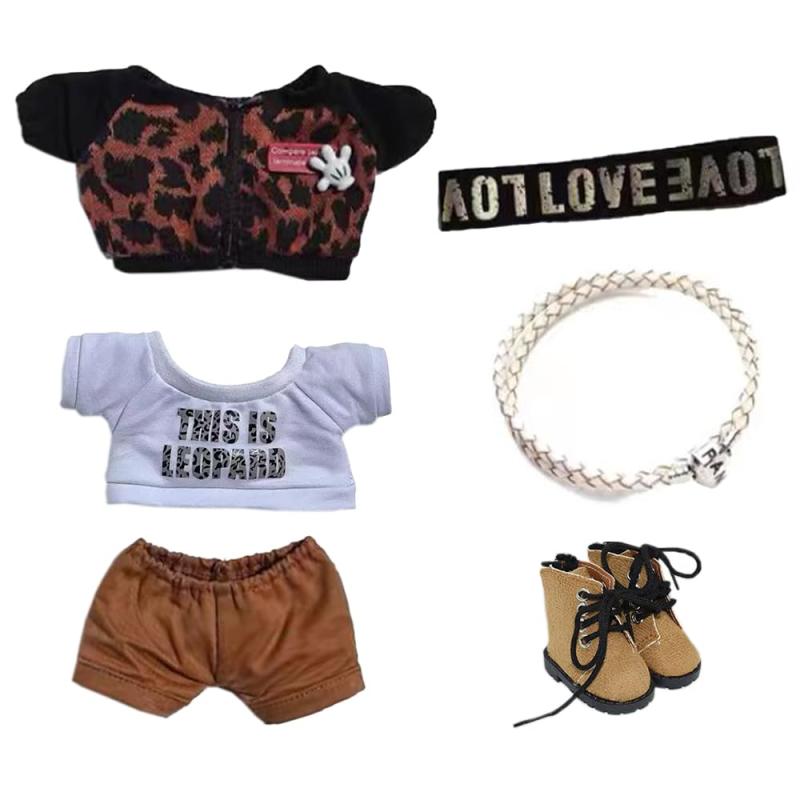 niannyyhouse 20cm ぬいぐるみ 服 ヒョウ柄スーツ コート Tシャツ 半ズボン ヘッドウェア アクセサリー 靴 綿人形服 着せ替え