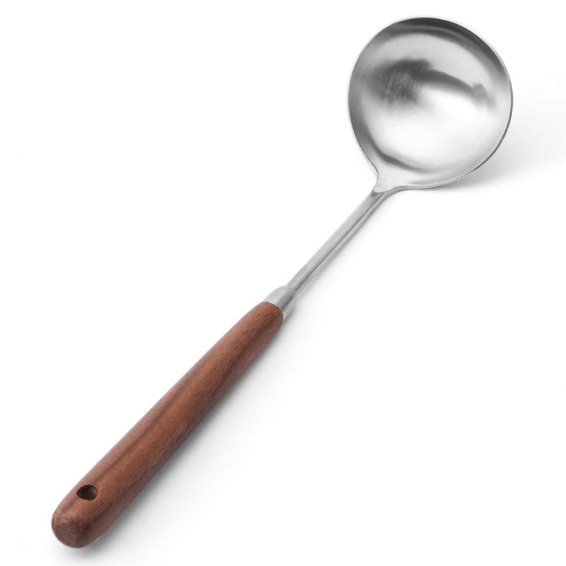 VIVIDCOOKWARE 中華お玉 ステンレス製 36cm 耐熱 耐磨耗 錆びに強く 木製ハンドル 人間工学 高熱調理 中華炒め 調理スプーン キッチン用品 家庭用ツール 業務用